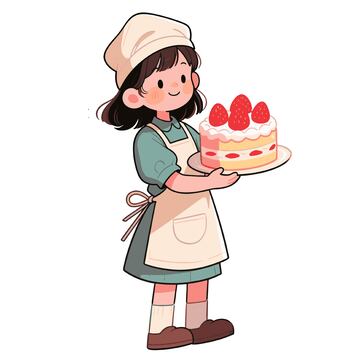 捧着草莓蛋糕的女孩