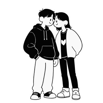 黑白情侣简笔画