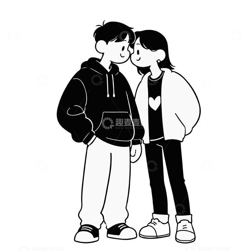 源文件下载【趣麦麦图】-黑白情侣简笔画
