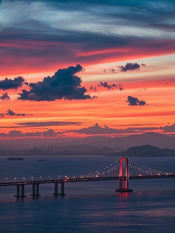 海滨城市日落大桥摄影
