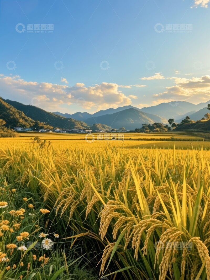 高清大图下载【趣麦麦图】秋天丰收村庄麦田农作物