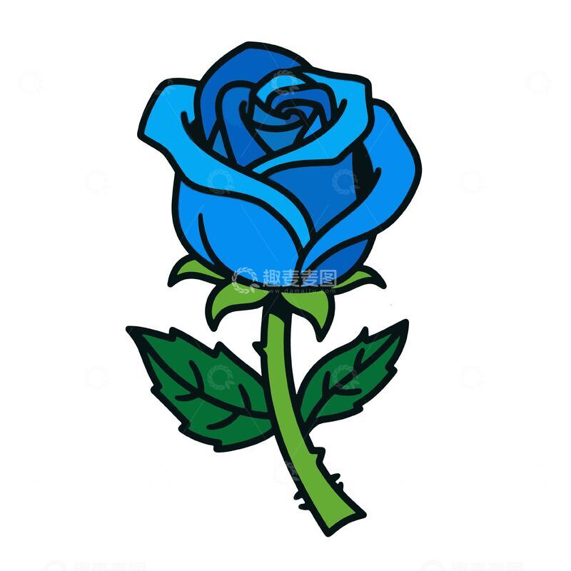 源文件下载【趣麦麦图】一朵卡通蓝玫瑰