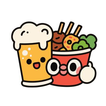 啤酒炸串卡通拟人