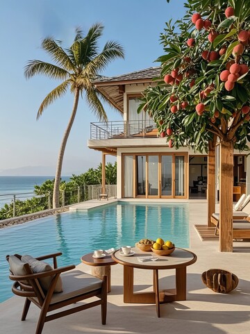 海景房度假旅行户外椰树游泳池