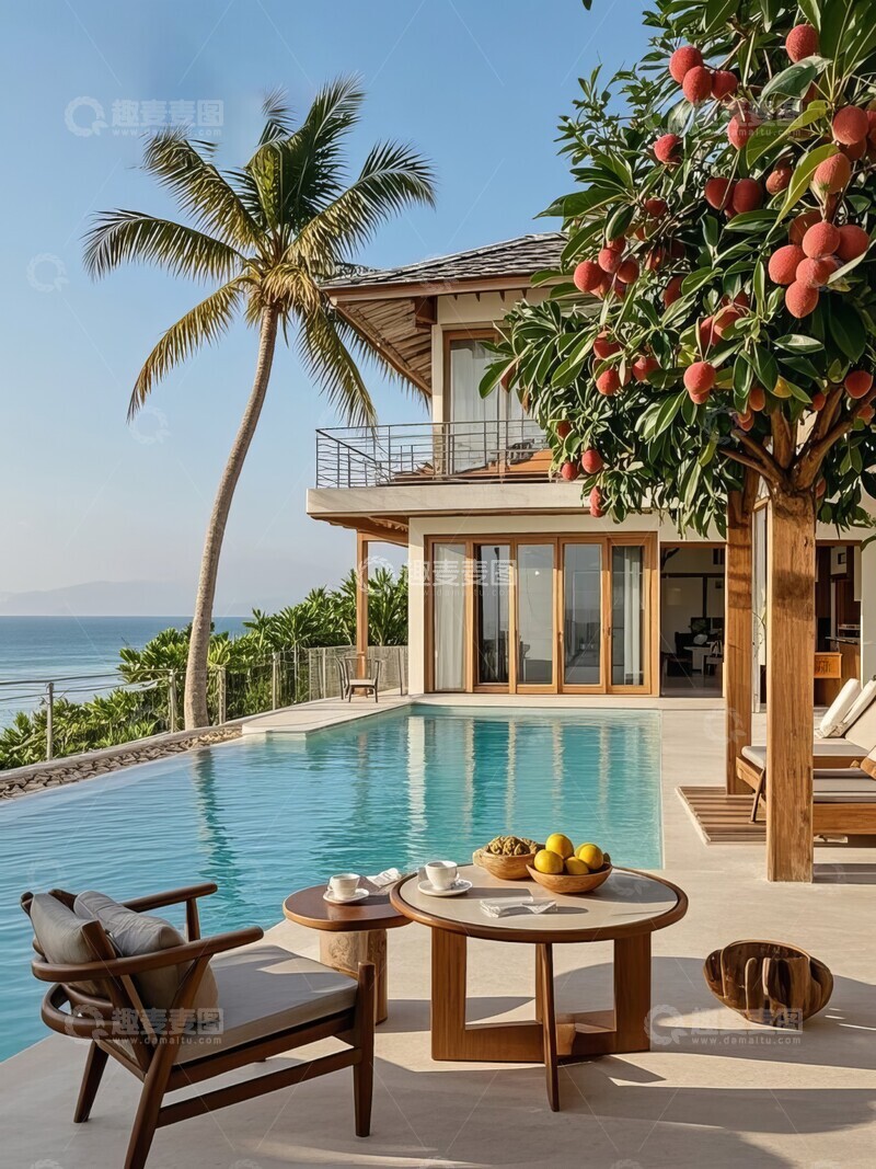 高清大图下载【趣麦麦图】海景房度假旅行户外椰树游泳池