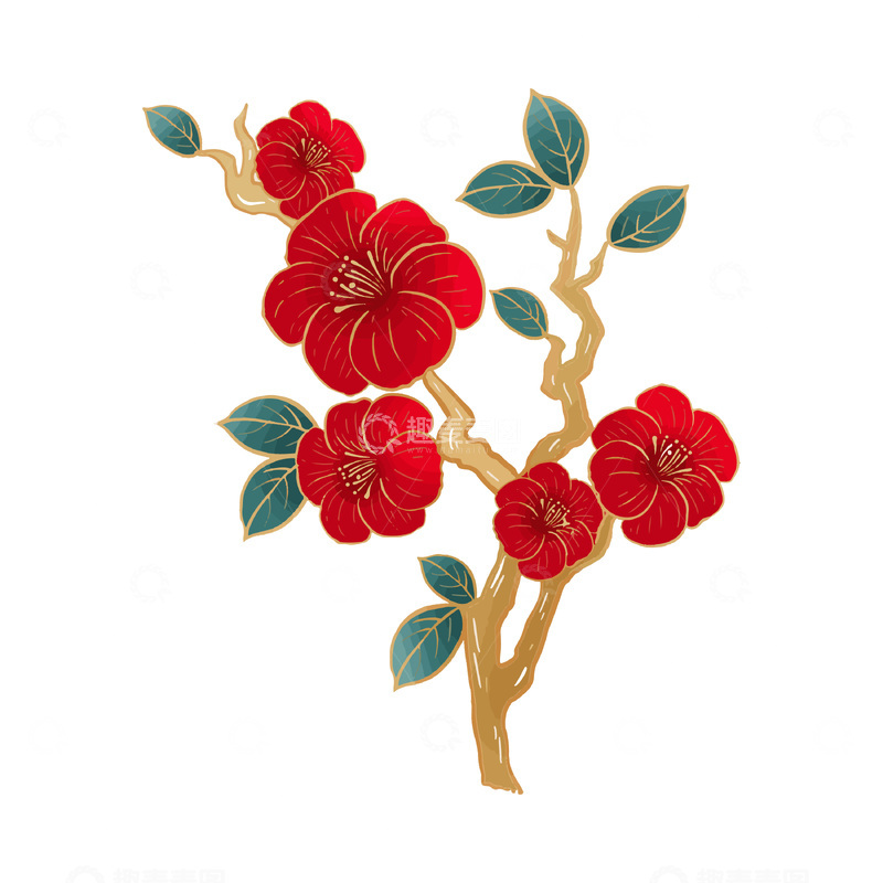 冬至腊梅冬梅梅花花朵绿叶树枝