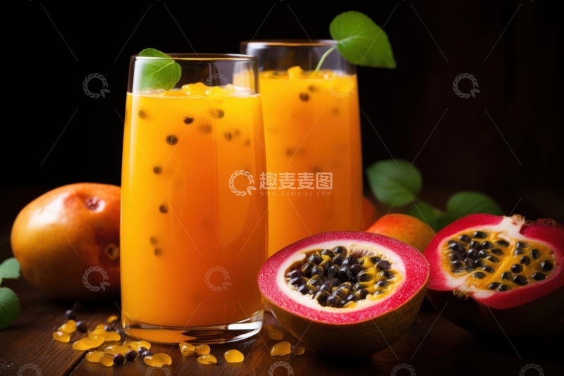 高清大图下载【趣麦麦图】百香果果汁和百香果