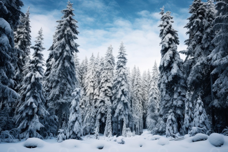高清大图下载【趣麦麦图】冬季白雪覆盖的森林