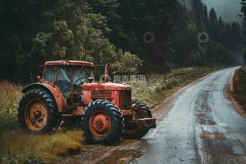 高清大图下载【趣麦麦图】停在路边的拖拉机