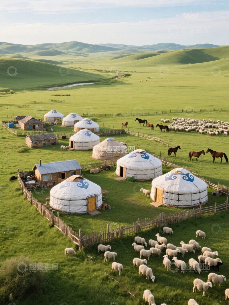高清大图下载【趣麦麦图】草原蒙古包风景俯瞰摄影