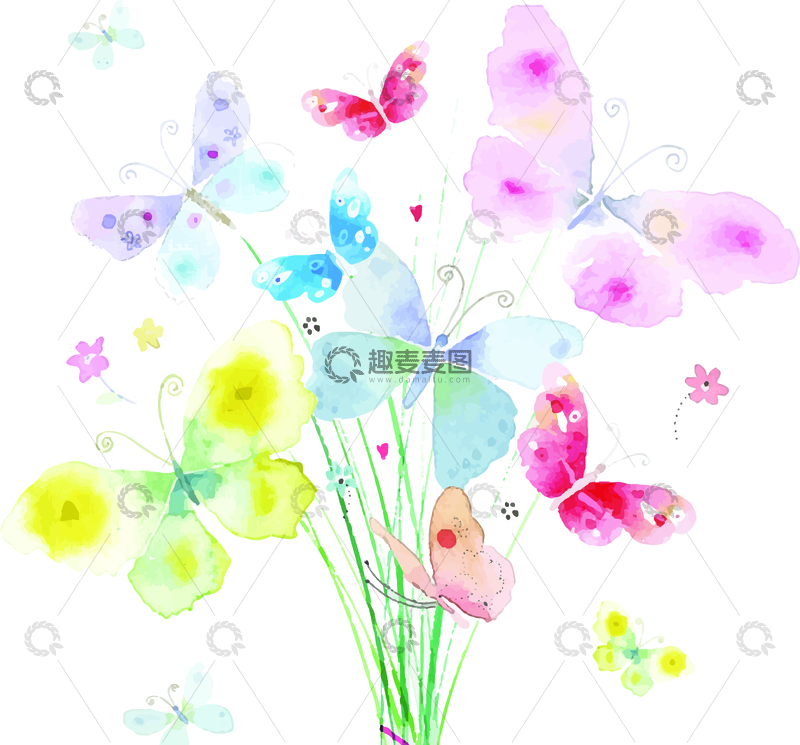 水彩蝴蝶花矢量免扣素材