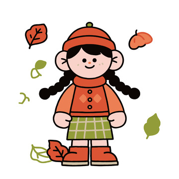 秋日双马尾卡通女孩插画