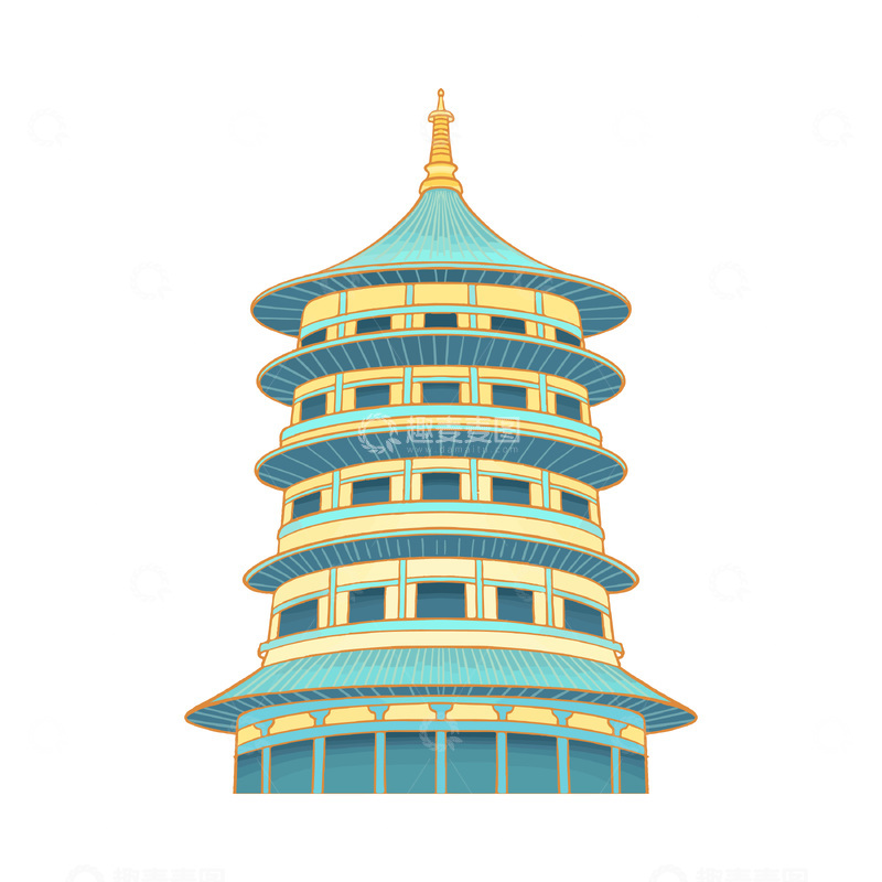源文件下载【趣麦麦图】彩绘临摹宝塔佛塔高塔建筑物