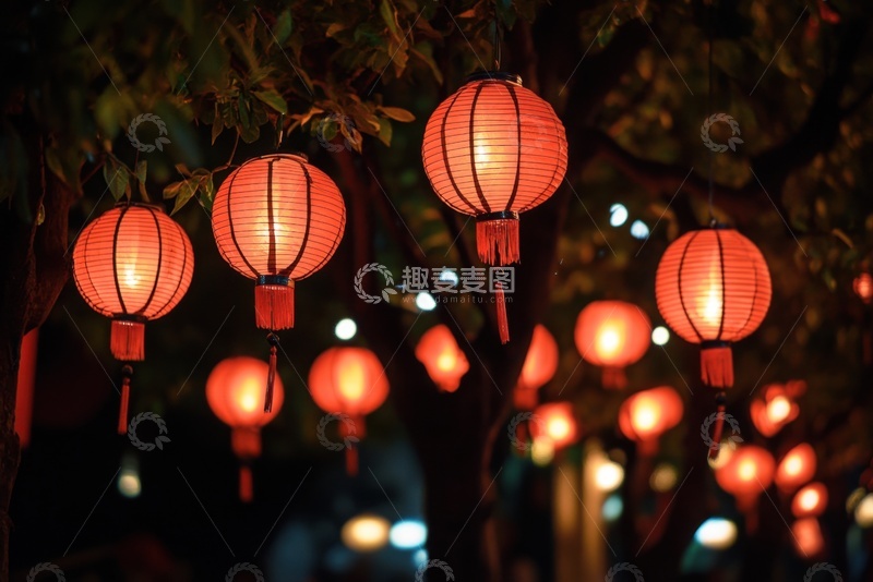 高清大图下载【趣麦麦图】节日里挂在树上的红灯笼