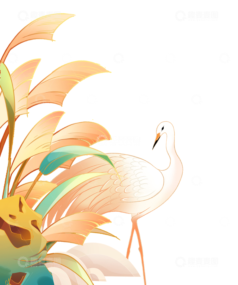 源文件下载【趣麦麦图】白露芦花芦苇丛石头白鹭水禽鸟类