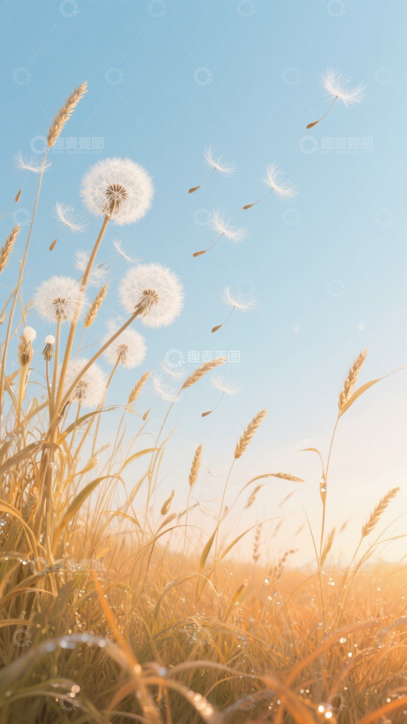高清大图下载【趣麦麦图】蒲公英原野治愈系壁纸1