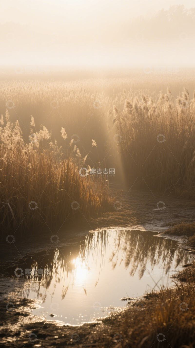 高清大图下载【趣麦麦图】晨曦芦苇湿地风景壁纸3