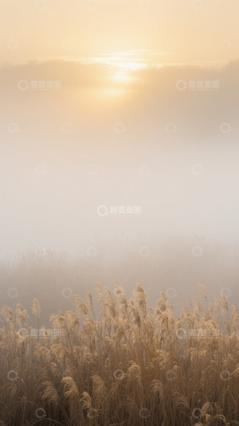 高清大图下载【趣麦麦图】晨曦芦苇湿地风景壁纸1
