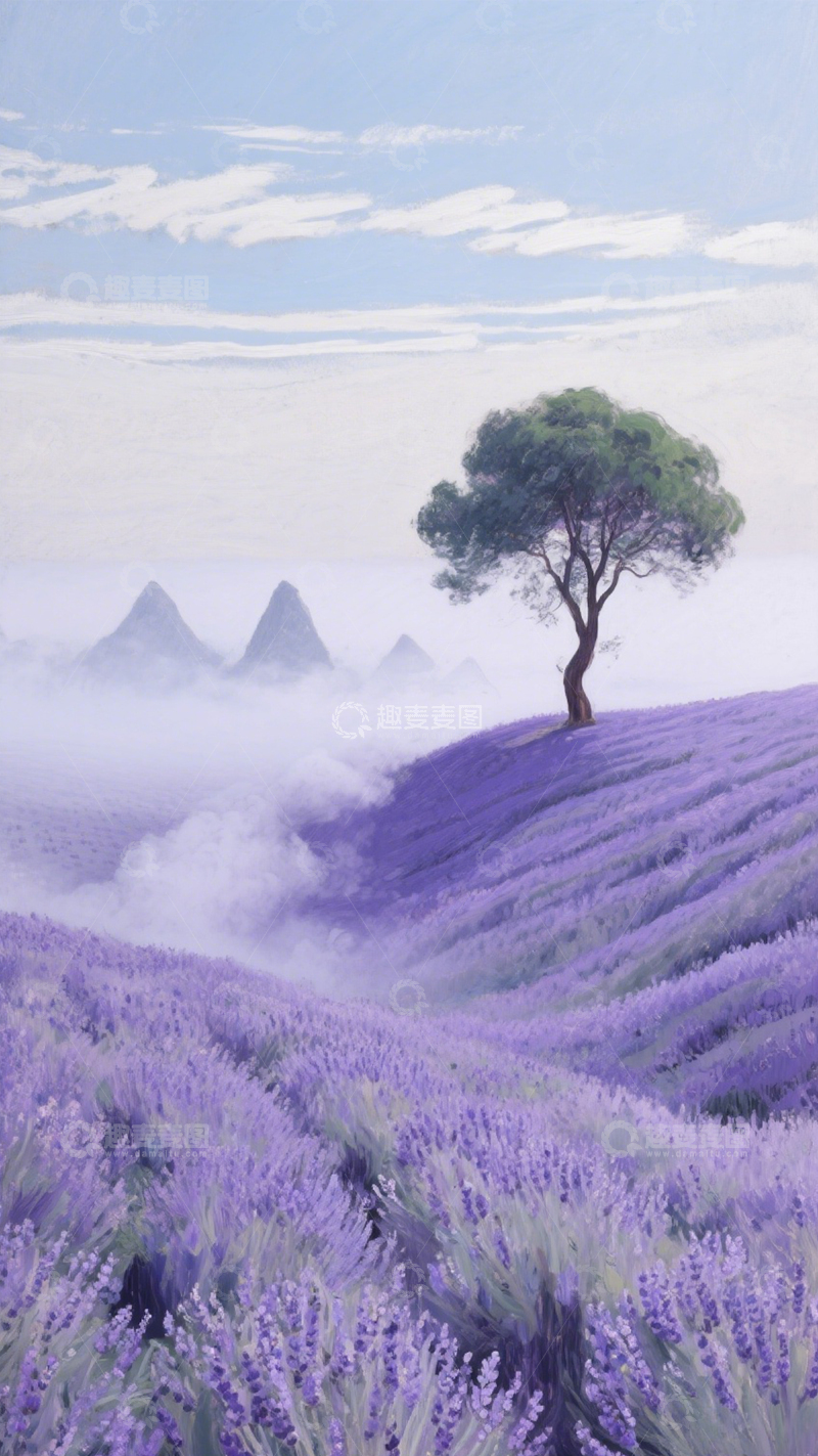 高清大图下载【趣麦麦图】薰衣草田治愈风景壁纸1