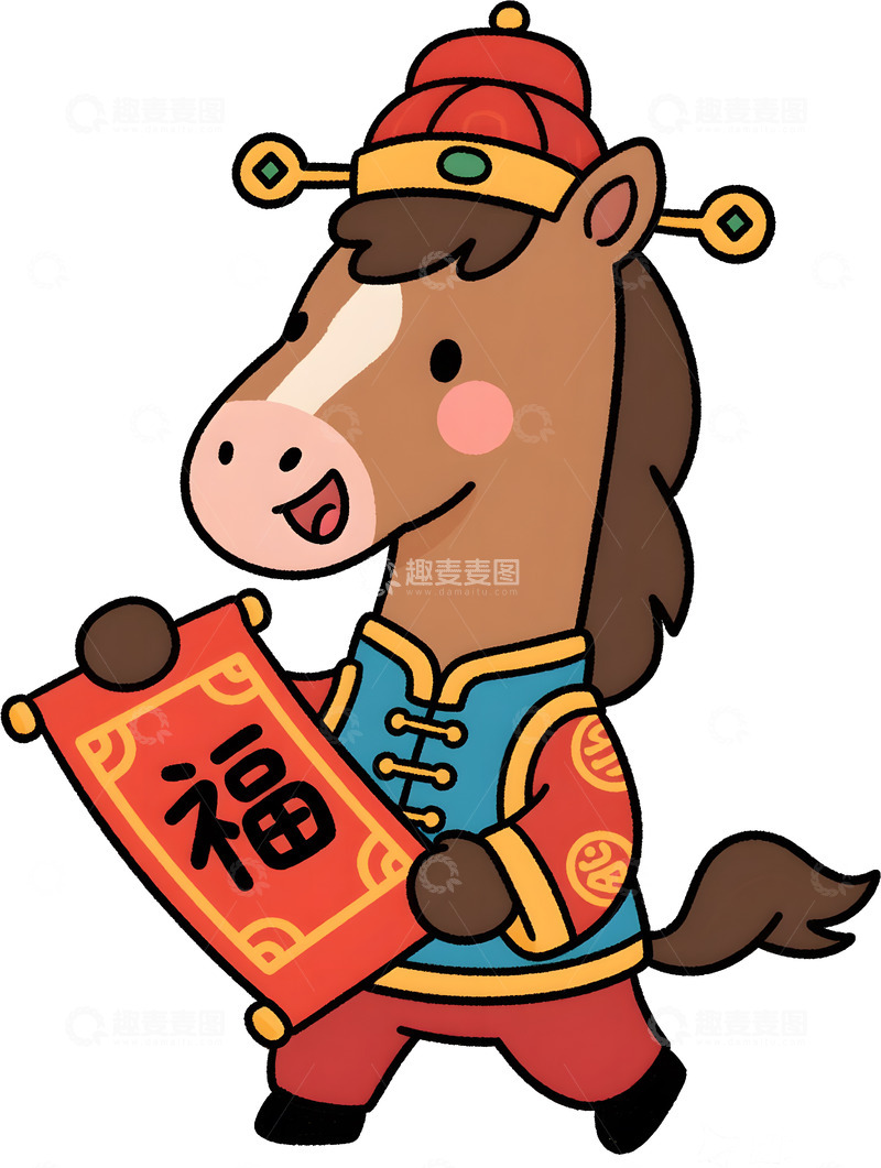 高清大图下载【趣麦麦图】马年春节喜庆卡通插画3