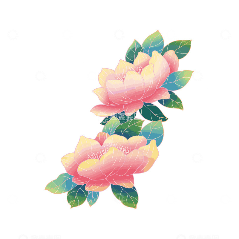 源文件下载【趣麦麦图】彩绘卡通花朵花卉绿叶树叶叶子
