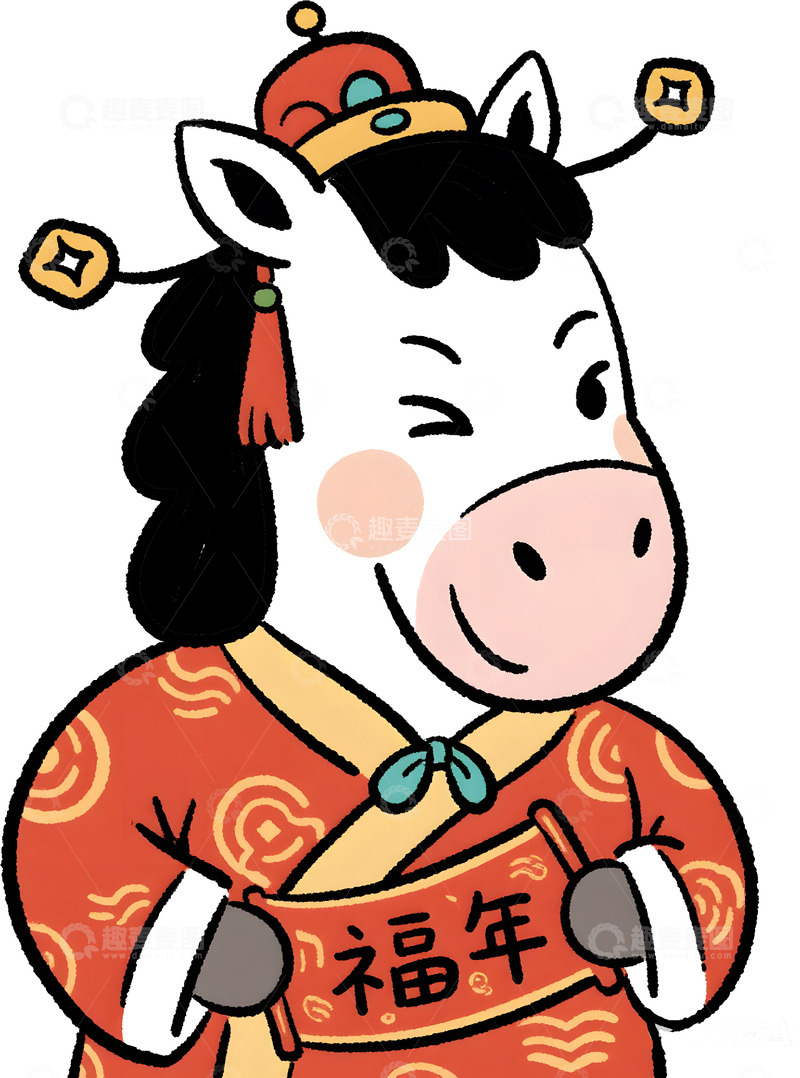 高清大图下载【趣麦麦图】马年喜庆卡通插画2