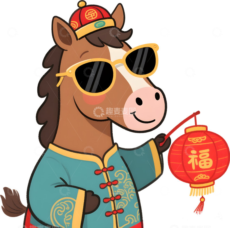 高清大图下载【趣麦麦图】马年喜庆卡通插画9