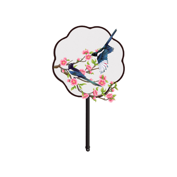 七夕情人节团扇扇子喜鹊花朵树枝