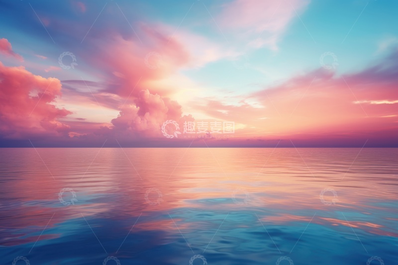 高清大图下载【趣麦麦图】红霞湖面水天一色