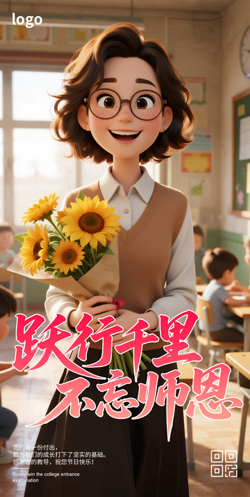 简约3D教师节海报