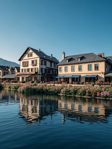 欧洲山川湖边建筑风景旅行
