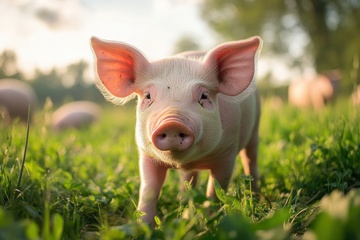 草地上的一只小猪