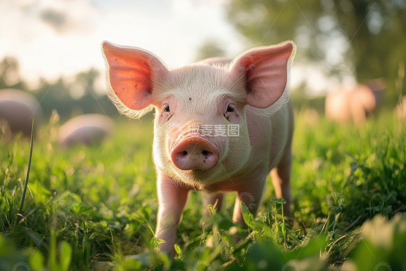 高清大图下载【趣麦麦图】草地上的一只小猪
