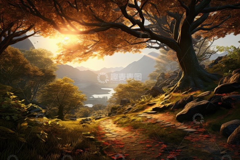 高清大图下载【趣麦麦图】森林山路大树自然美景