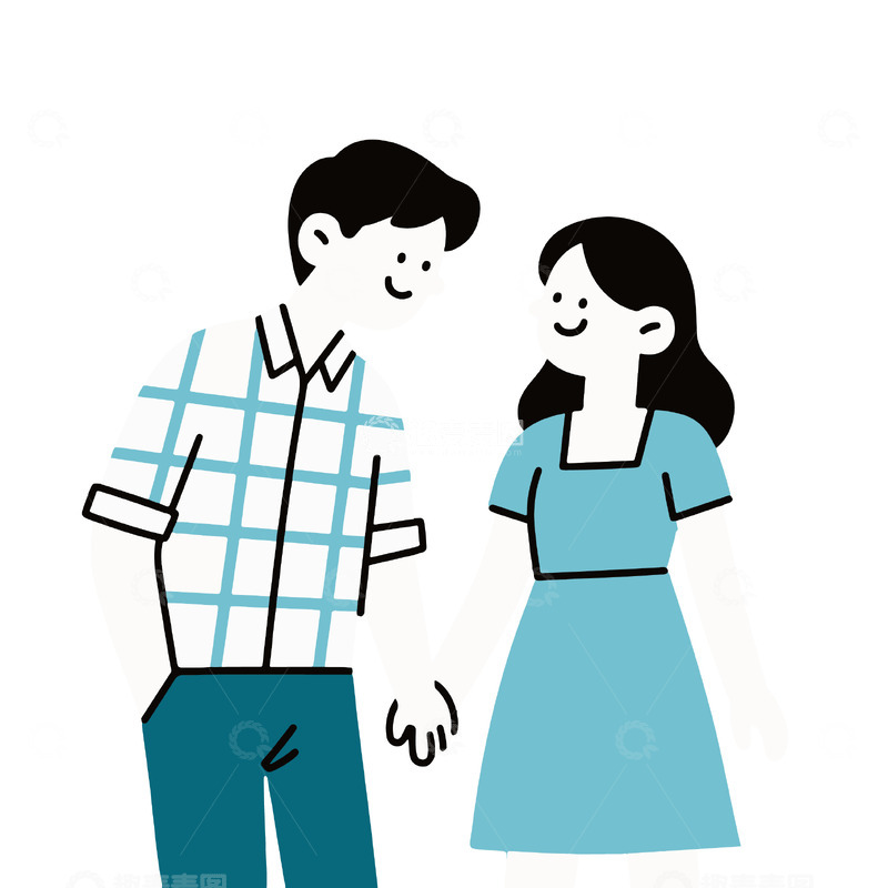 源文件下载【趣麦麦图】情侣牵手温馨插画素材