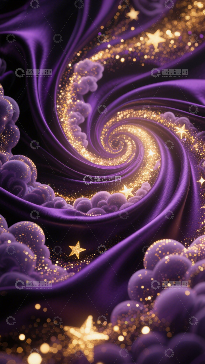 高清大图下载【趣麦麦图】梦幻紫绸缎星空背景素材3