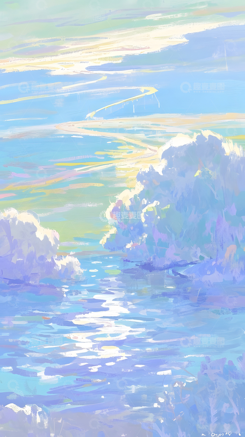 高清大图下载【趣麦麦图】抽象风景油画装饰插画