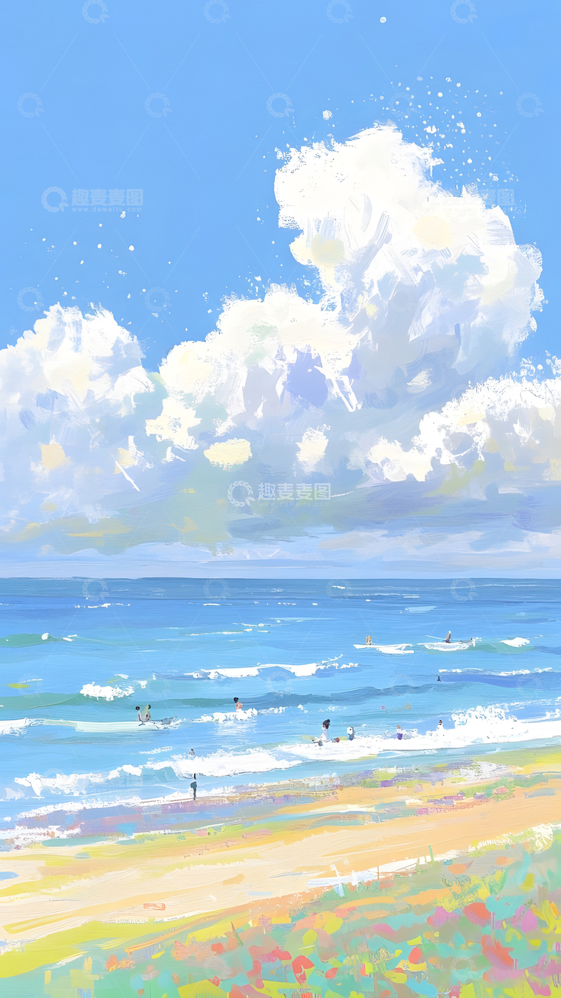 高清大图下载【趣麦麦图】云朵风景油画装饰插画