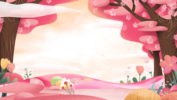 七夕情人节粉色背景树木山丘花朵