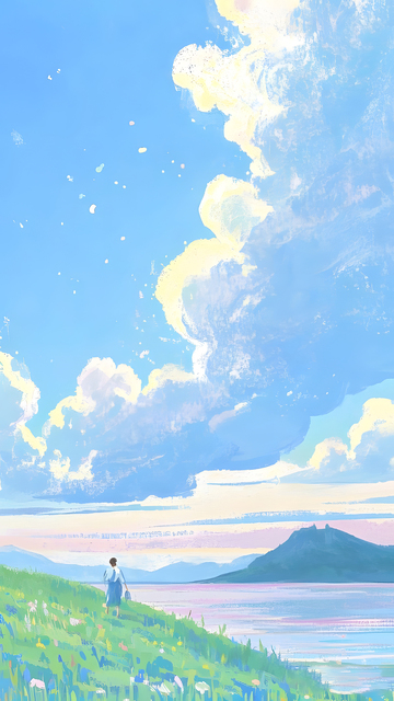 蓝天风景油画装饰画插画