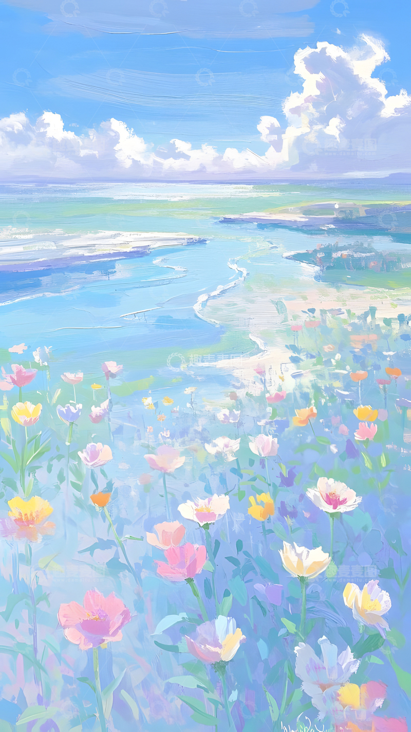 高清大图下载【趣麦麦图】海洋风景油画装饰插画