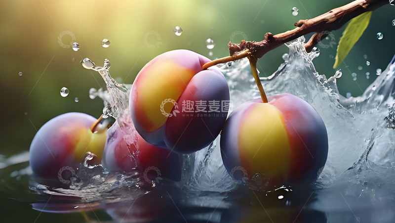 高清大图下载【趣麦麦图】水蜜桃李子水果水珠黄桃罐头摄影图