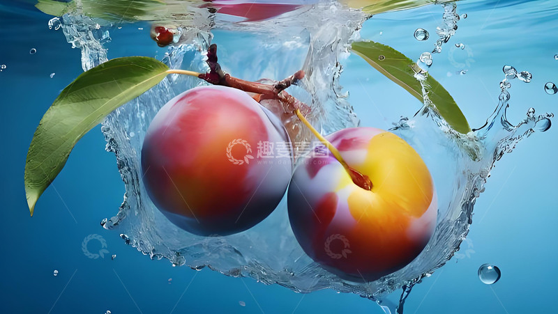 高清大图下载【趣麦麦图】水蜜桃李子水果水珠黄桃罐头摄影图