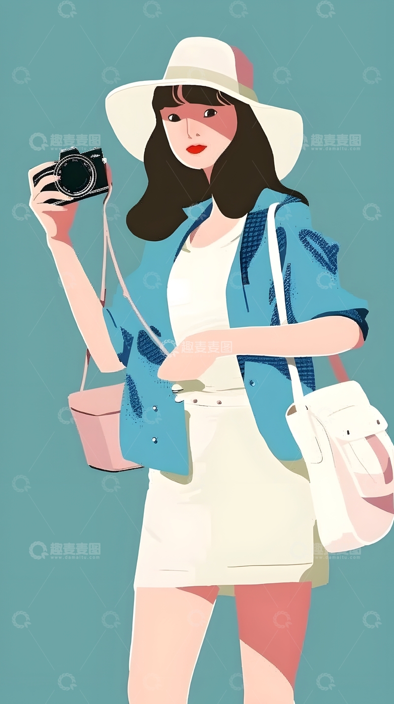 拍照的女孩插画4