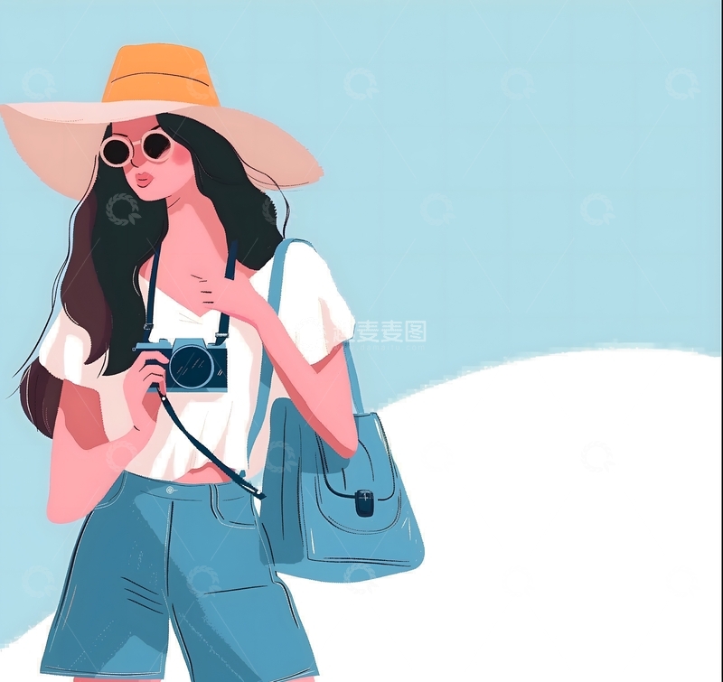 旅游出游女孩插画