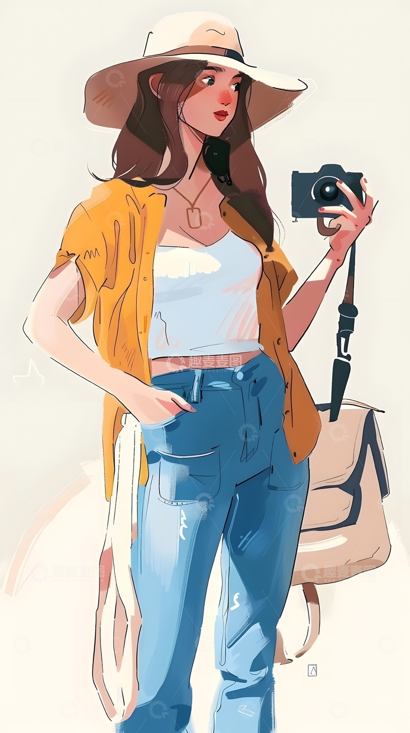 拍照的女孩插画6