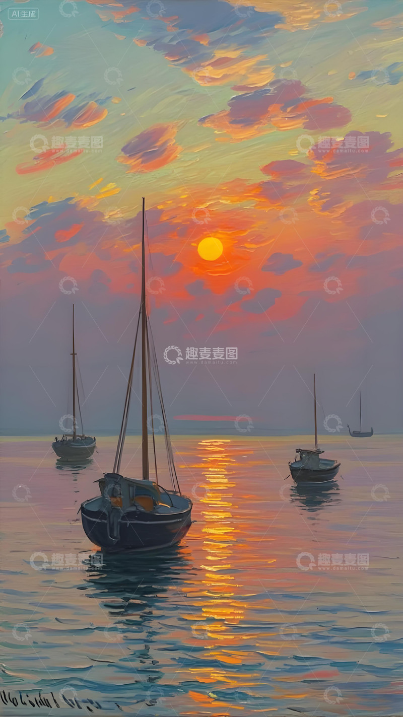 高清大图下载【趣麦麦图】鲜花花园天空夕阳花卉落日余晖油画手机壁纸