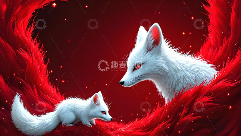 高清大图下载【趣麦麦图】狐狸白狐红狐九尾狐情侣可爱动物桌面壁纸