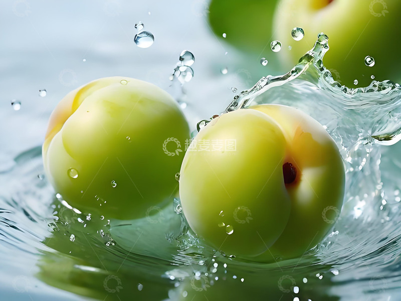 高清大图下载【趣麦麦图】水蜜桃李子水果水珠黄桃罐头摄影图