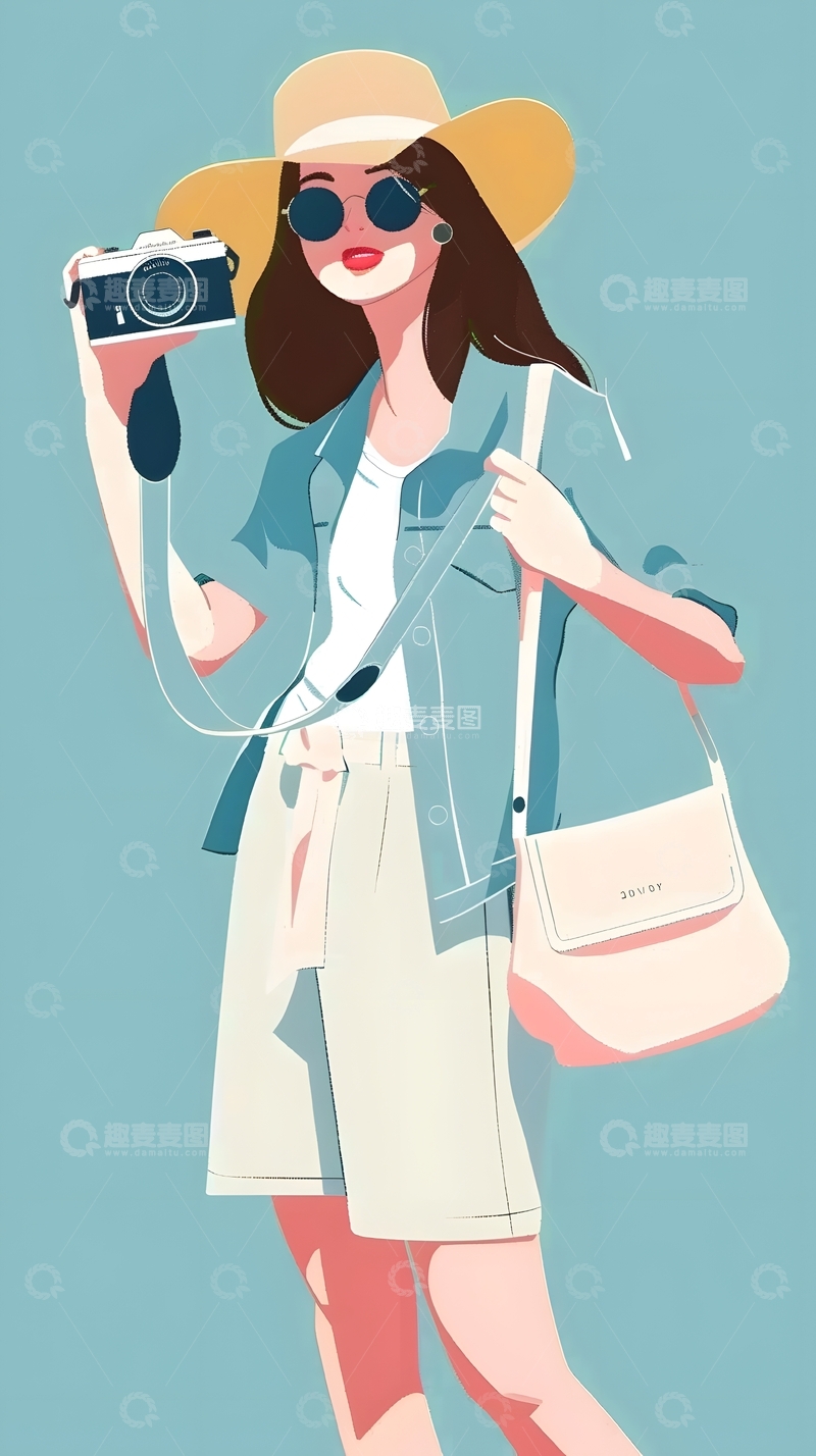 时尚扁平女孩人物插画